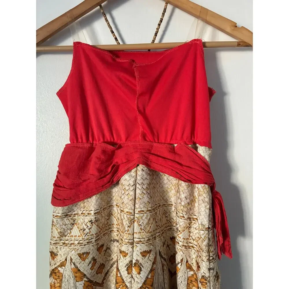 Disney Moana Halloween Costume Dress w/Hibiscus Flower Puka Necklace Size 5